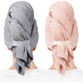ROLSHOL - Paquete de 2 Toallas Grandes de Microfibra para el Pelo para Mujeres, súper absorbentes y de Secado rápido, para Cabello Rizado Largo y Corto, turbantes de Pelo antifrizz para Cabello