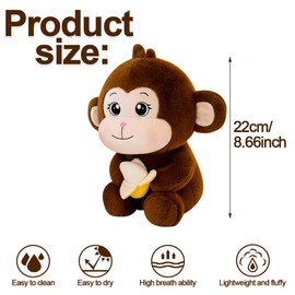 Monkey Plush Stuffed Animal Brown Monkey Teddy Soft Cuddly Plushies Toy,Lively Fluffy Monkeys With Banana,Collectible Stuffed Animal Plush Doll Muppet Toys,Gift Present for Boy and Girls Birthday 22Cm
