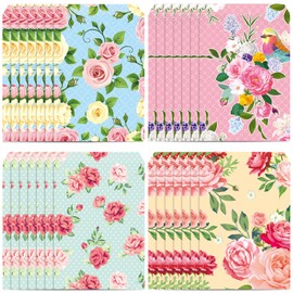 Tinlade 100 Pcs Tea Party Gift Bags 5 x 7 Inch Spring Party Treat Pouch Floral Paper Favor Bag Self-adhesive Floral Candy Pouches for Tea Wedding Bridal Shower Birthday Mother's Day Supply (Flower)