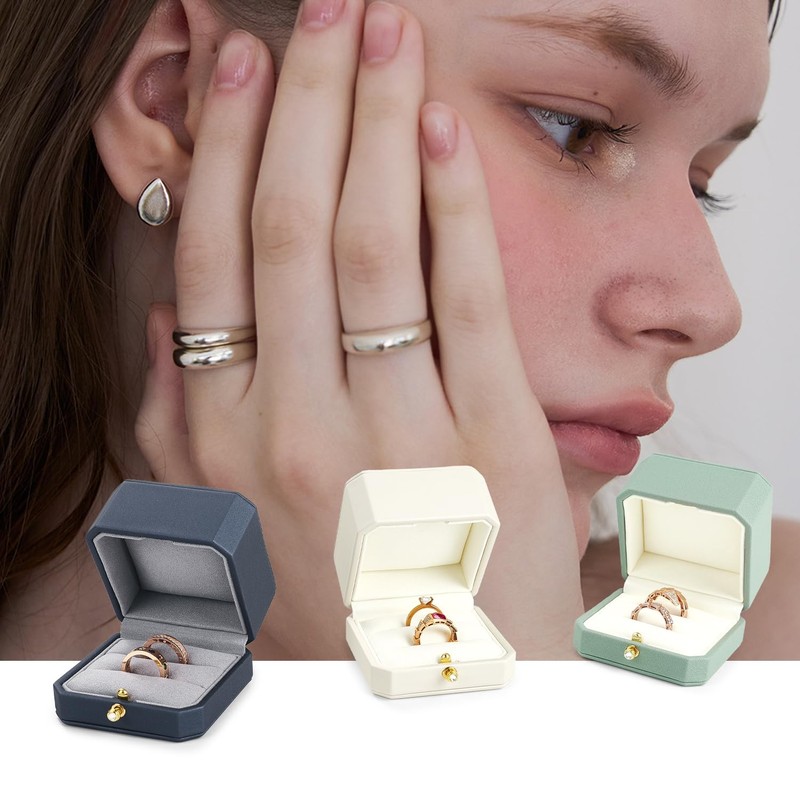 Oirlv Premium Leather Double Ring Box for Wedding Ceremony Engagement