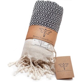 Smyrna türkische 100% Baumwolle Vintage Kuscheldecke |Beste Qualität | Große 127x152cm kuschelige Decke |Hergestellt in der Türkei | Maschinenwaschbar |Premium Luxus Badetuch&Picknickdecke - Schwarz