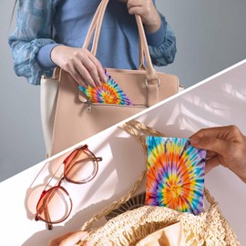 Beabes Glasses Case Cute Tie Dyed, Hippie Tie Dye Rainbow Portable Sunglasses Case Glasses Pouch Eyeglass Case Bags Fits Most Extra-Large Sunglasses Reading Glasses Goggle, 7.3x4.7 Inch