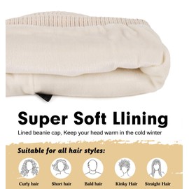 Wmcaps Beanie Hat, Men's Winter Warm Unisex Winter Hat Knitted Hat Stretchy Soft Wool Hat with Cuffs and Thick Warm Lining Gift for Girlfriend Men Women, White