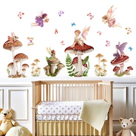 Mushroom Fairy Wall Stickers for Girls: Peel and Stick Woodland Forest Butterfly Wall Decals - Wall Art Decor Kids Supplies Ages 1 2 3 4 5 6 7 8 9 10 11 12 Year