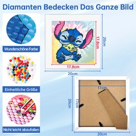 LAISU Diamond Painting with Wooden Frame, Small 20 x 20 cm Cartoon 5D Diamond Painting Pictures for Children from 6 Years, Teenagers and Adults Beginners, DIY Mosaic Making Kit Art Craft Set