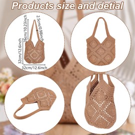 FREEBLOSS Crochet Beach Bags for Women Brown Boho Knitted Tote Bag Soft Woven Purses Shoulder Bag for Summer Vacation Women Knit Beach Bag