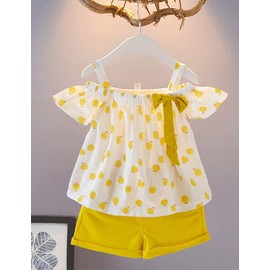 Hipea Toddler Baby Girls Summer Clothes Outfits Ruffle Camisole Spot Dot Tops and Casual Shorts 2-Piece Newborn Girl Clothing Set (Orange, 12-18M)