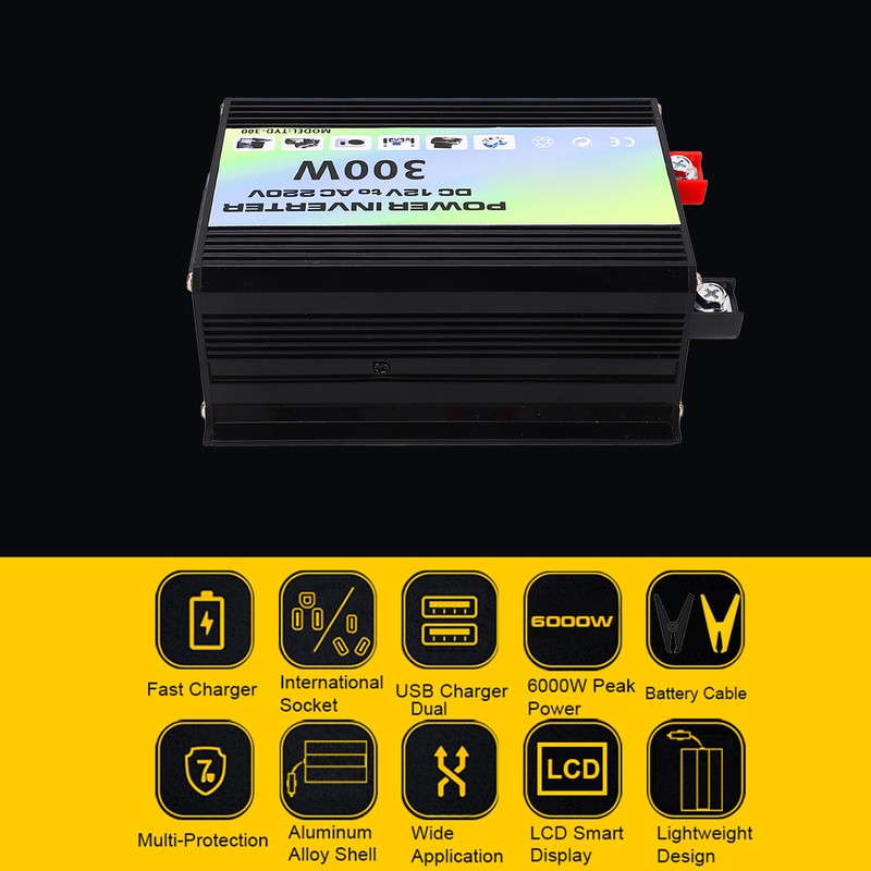 Power Inverter 300W 1 Universal Socket 2 USB Port Smart