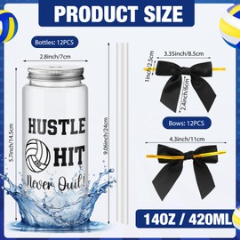 Jingmore 12 Pcs Volleyball Party Favor Cups Bulk 14 oz Volleyball Cups Reusable Plastic Tumbler with Lid and Straw Bow for Sports Team Back to School Senior Night Gifts Party Favor