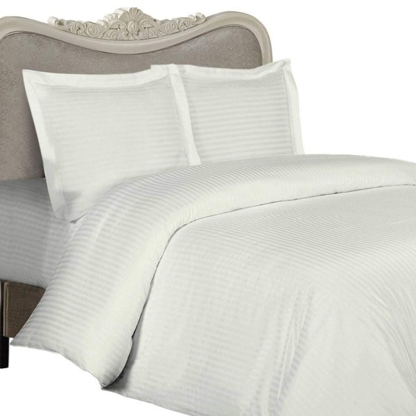 1500 Thread Count Egyptian Cotton (NOT Microfiber Polyester) Full Size, Ivory Stripe, Duvet Cover Set Set Includes 1 Duvet Cover and 2 Pillow Shams/Pillow Cases