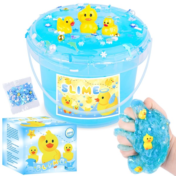 Blue Crunchy Crystal Slime with 3 Yellow Duck Charms, Ocean