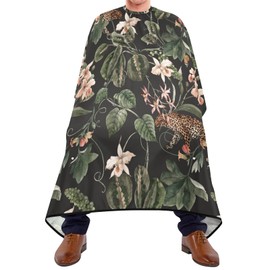 ALAZA Flower Green Leaves Butterfly Leopard Barber Cape for Men Women, Waterproof Haircut Apron Beard Shaving Bib Hair Cutting Cloth 55 x 65 Inch