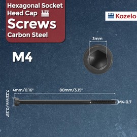 Kozelo 10pcs Socket Head Cap Screws - [M4-0.7 x 80mm] Alloy Steel Black Oxide Grade 12.9 Internal Hex Screw for 3D Printer Furniture Industrial Use, Black