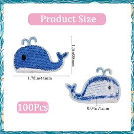 CABODYALS 10Pcs Bule Whale Shape Sea Embroidered Patch Cartoon Ocean Animal Sew on Patches Cute Fish Iron on Repair Appliques Emblem Bulk for Sewing Making Crafts Clothes Bag Jacket Jeans Dress Supply