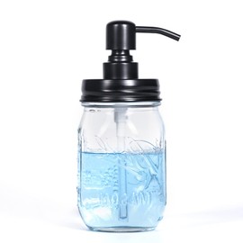 Mason Jar Glass Hand Soap Dispenser, Bathroom Kitchen Farmhouse Decor with Black 304 RustProof Stainless Steel Pump, Ideal for Dish Detergent, Liquid, Lotion (16 Ounces)
