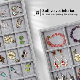 Stratalife Jewelry Organizer Stackable Trays Drawer Insert Earring Holder Storage for Women Girls Set of 3 Grey