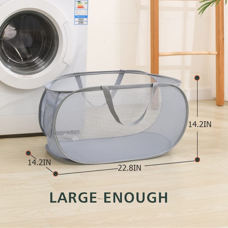 Pop Up Laundry Hamper,Collapsible Horizontal Baskets with Handles & Side