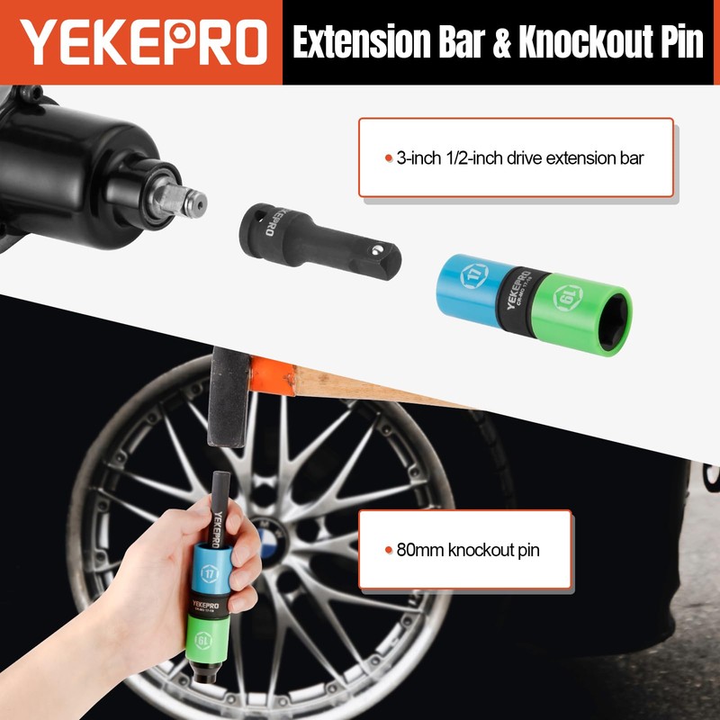 YEKEPRO Lug Nut Socket Set, 8 Size 1/2-Inch Drive Wheel