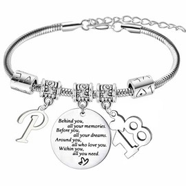 Nimteve Happy 18th Birthday Bracelet with Initial Letter Birthday Gifts for Friends A-Z Letter Birthday Bracelet Gift Inspirational Birthday Gifts Birthday Presents for Girls Boys Teens (Letter P)