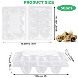 FIGFYOU Pack of 50 Quail Egg Boxes, Egg Boxes, Quail, 6 Grids, Plastic Quail Egg Boxes, Transparent Quail Egg Boxes, Egg Box with Lid for Quail Eggs, Pheasant