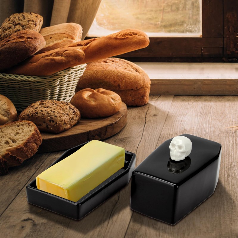 Kcgani 1 Pcs Ceramic Butter Dish with Lid Set, Black