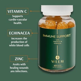 WEEM Immune Support Gummies - Vitamin C - Zinc - Echinacea - Health System Support - Alternative to Pills, Gluten-Free, Natural Supplement for Kids an