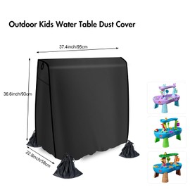 Outdoor Kids Water Table Dust Cover With 3 Sandbag,Windproof,Anti-UV,Waterproof,Fit for Step2 Rain Showers Splash Pond Water Table/Tropical Rainforest/Rain Showers & Unicorns Kids Water Tables (Black)