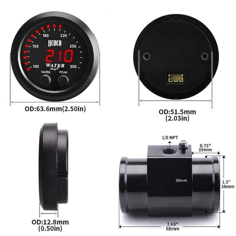 ZHSYMX Universal 52mm Water Temperature Gauge 100-300F(38-150C) Electronic Red Digital