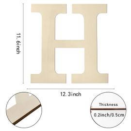 Wooden Letters 12 Inch H, 1/5 Inch Thick Large Wooden Letters for Wall Decor Unfinished Big Wood Letters for Crafts DIY Home Birthday Wedding Party Decorations