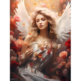 Yeerum 5D Diamond Painting by Numbers Kits for Adults Angel Round Full Drill, DIY Diamond Art Beauty Kits for Beginner Embroidery Cross Stitch Arts Crafts Home Decoration 30x40cm