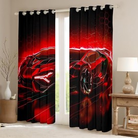 Feelyou Kids Boys Race Car Window Curtains for Living Room Red Sports Car Curtains Kids Teens Boys Extreme Sports Theme Window Drapes Speed Luxury Car 30%-50% Blackout Curtains, 42W X 84L,2 Panels