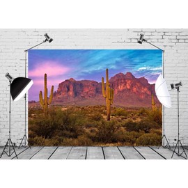 BELECO 5x3ft Fabric Arizona Desert Backdrop for Photography Western Party Decor Blue Sky Sand Dunes Prickly Cactus Saguaro Wilderness Mountain Background Cowboys Children Adult Portrait Photo Shoot