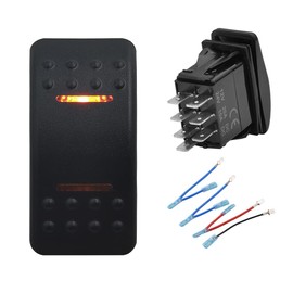 BACAUTOPARTS 3 Way Waterproof Retractive Button Rocker Switch 7P DPDT (ON)-Off-ON Dual Orange Lamp Light Bar Momentary Toggle Switch Compatible with Car Boat Vehicle Bus Motorcycle RV 12V 24V