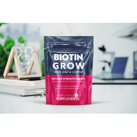 Biotin Hair Growth Supplement - 180 Tablets Enhanced with Zinc & Copper - Biotin 10,000 µg (mcg) per Serving - Vegan, Hair Skin & Nails Vitamins