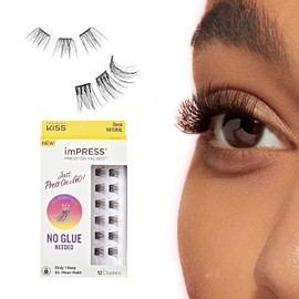 Impress Pestañas Postizas Kiss, Grupos De Pestañas, Postizas, Naturales Y Elegantes, De 12 Mm A 14 Mm, Incluye 12 Piezas De Pestañas Preadheridas,... 