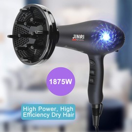 1875w Professional Tourmaline Hair Dryer,Negative Ionic Salon Hair Blow Dryer,DC Motor Light Weight Low Noise Hair Dryers with Diffuser & Concentrator,Blue-Black