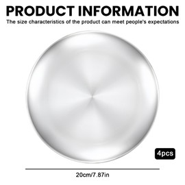 Sporgo Set of 4 stainless steel plates: diameter 20 cm, stainless steel round tableware, camping plate, serving plate, stainless steel plate, camping plate for camping, picnic, hiking, kitchen, par