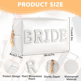 Prasacco Makeup Bag, Bride Pearl Letters Make Up Bag, Travel Cosmetic Bag Made of PU Leather, Portable Makeup Bag for Women Girls, Bridesmaid, Gifts for Bridal Shower, Wedding