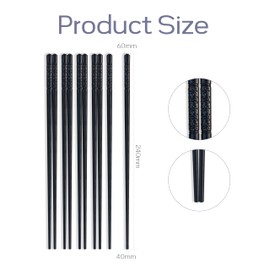 FloraVigo 8 Pairs Chopsticks Set Fibreglass Washable Black Sushi Sticks Non-Slip Chopsticks Black 24 cm Alloy Chopsticks Reusable