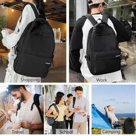 Veyarien School Backpack Lightweight Travel Daypack School Bags for Girls Boys Large Capacity 14 Inch Laptop Casual Backpack Work Bag Rucksack Bookbag for College Men Women (Black)