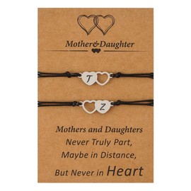 2/3/4Pcs Custom Mother Daughter Initial Bracelets, Gifts for Mom Daughter, Mommy and Me Matching Heart Wish Bracelets,Women's Fashion Jewelry For Mothers Day Birthday Valentine's Day (2-Heart)