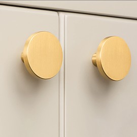 IAFVKAI Cabinet Knobs, 2 Pack Brushed Brass Kitchen Cabinet Knobs Zinc Alloy Gold Dresser Knobs for Cabinet and Drawer Hardware Round Cupboard Knob