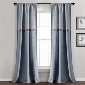 Lush Decor Farmhouse Button Stripe Yarn Dyed Woven Cotton Window Curtain Panel Pair, 84" L x 40" W, Navy
