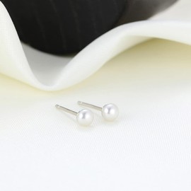 3-4mm Real Freshwater Cultured Pearl Earrings 925 Sterling Silver Gold Tiny Small White Button Pearl Studs Earrings