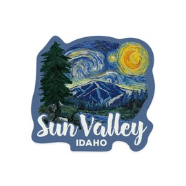 Die Cut Sticker Sun Valley, Idaho, Bald Mountain, Starry Night, Contour Vinyl Sticker 1 to 3 inches (Waterproof Decal for Cars, Water Bottles, Laptops, Coolers), Small