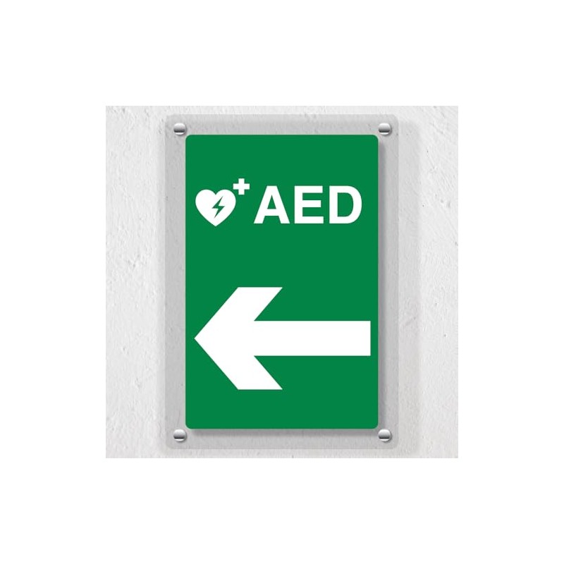 V Safety AED Arrow Left Automated External Defibrillator Acrylic Sign