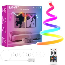 6.5FT 360 Degree Round RGB IC Neon LED Strip Light Kit with Controller & DC 24V Power Supply Flexible IP65 Waterproof 216LEDS/M Silicone Soft Rope lights for Home Decor Kitchen Bedroom Living room