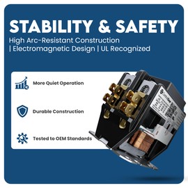 2 Pole Definite Purpose Contactor 24V Coil, 40 Amp Definite Purpose, UL Recognized and Approved for use with A2L Refrigerants, Line Lugs, Load Screws, ControlGear DW402A-11 (2P 40A 24V Coil)