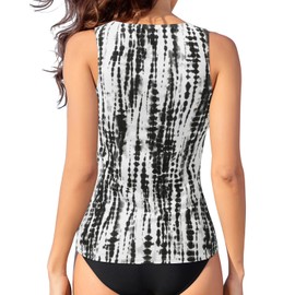 Daci - playera tipo tankini para mujer, cuello alto, con control de barriga, parte superior de baño, parte superior modesta, sin parte inferior, Tie Dye Negro, Large