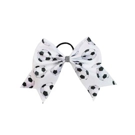 Soccer Cheer Bow Football Ponytail Holder Bowknot Soccer Hair Tie Soccer Ball Hair Bow PHB05 (B0-White Bow)